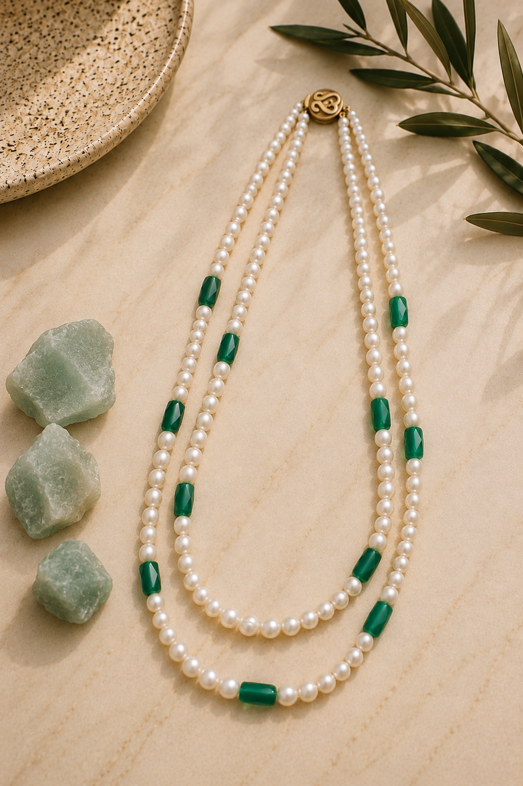 Pearl & Green Onyx Double-Strand Necklace