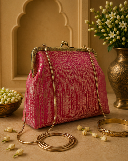 Pink Silk Brocade Evening Clutch