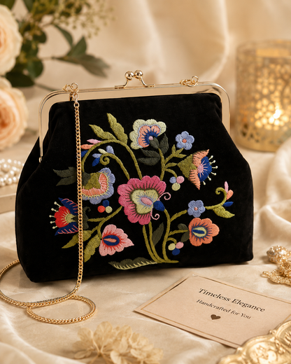Bloom Embroidered Suede Clutch