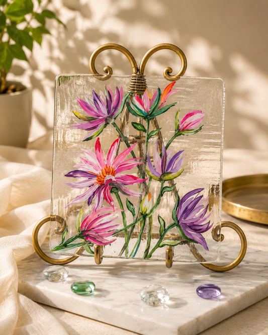 Blooms by Praccessorii- Hand-Painted Floral Glass Décor