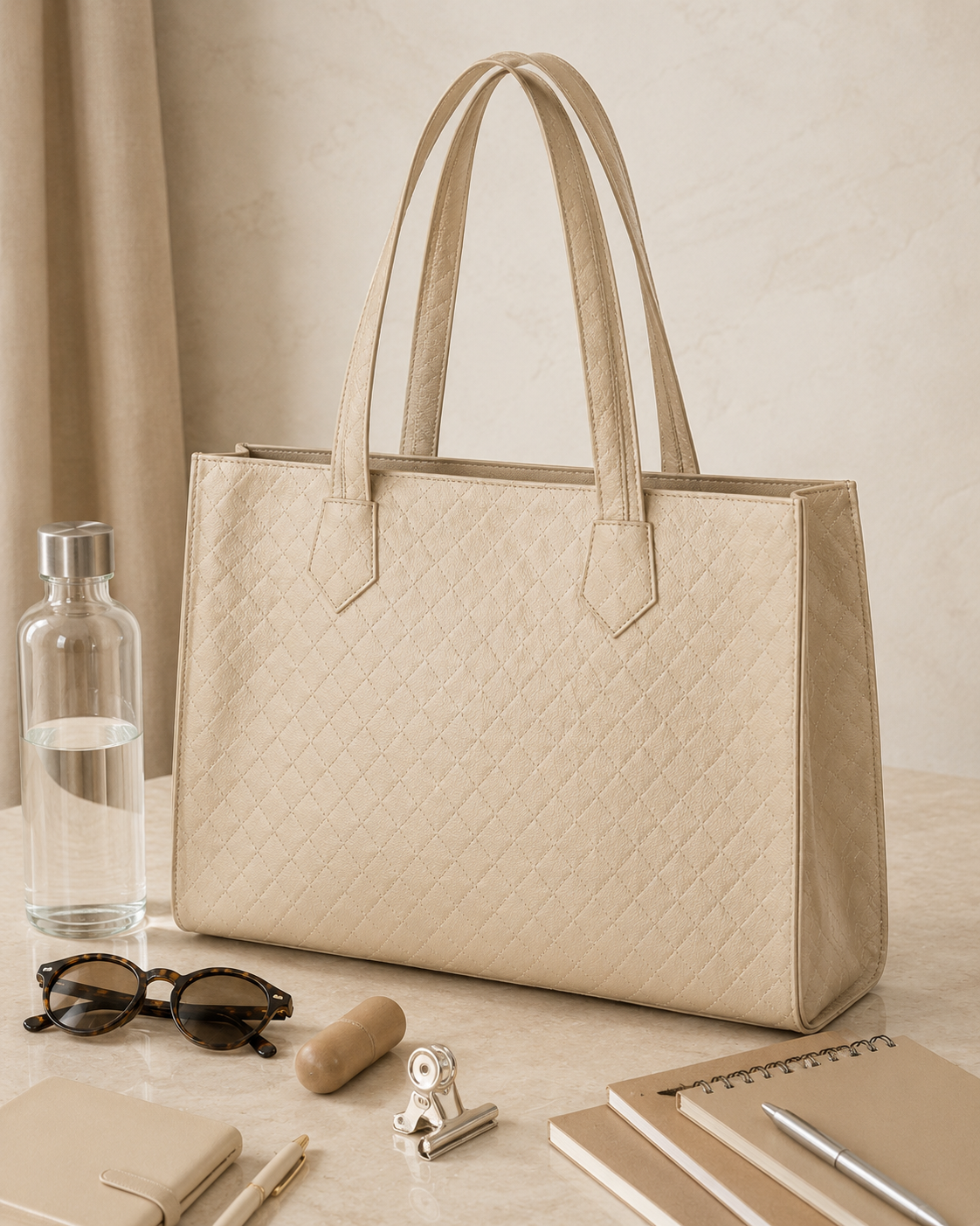 Gold Quilted Laptop Tote Bag