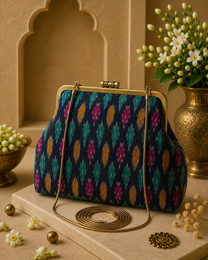 Black Ikat Handcrafted Clutch