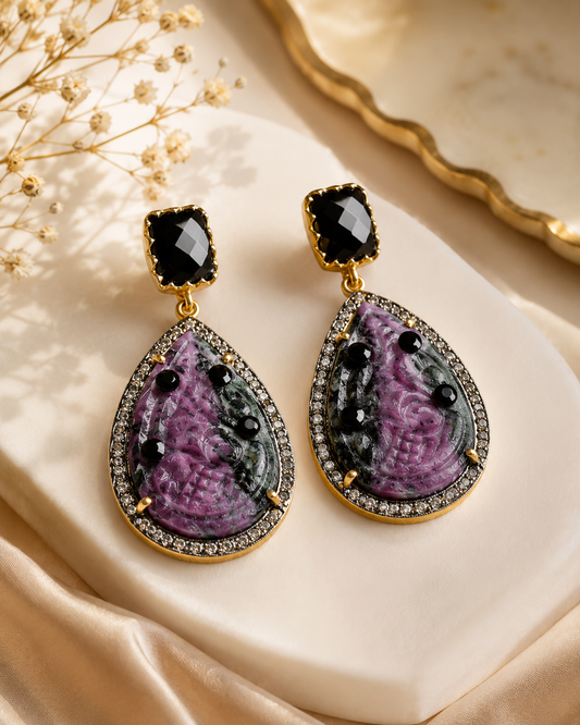 Ruby Zoisite Noir Carved Earrings