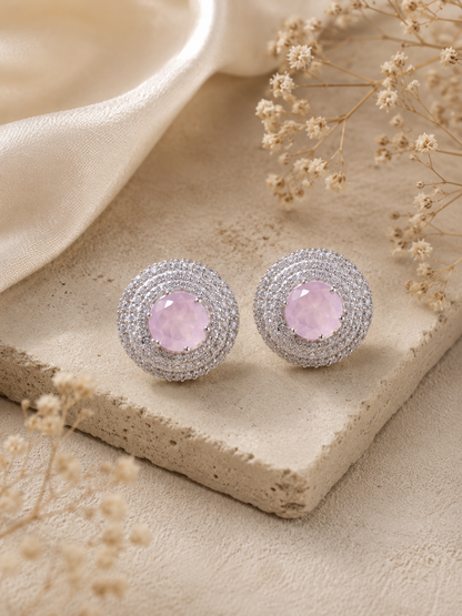 Pink Stone Halo Stud Earrings