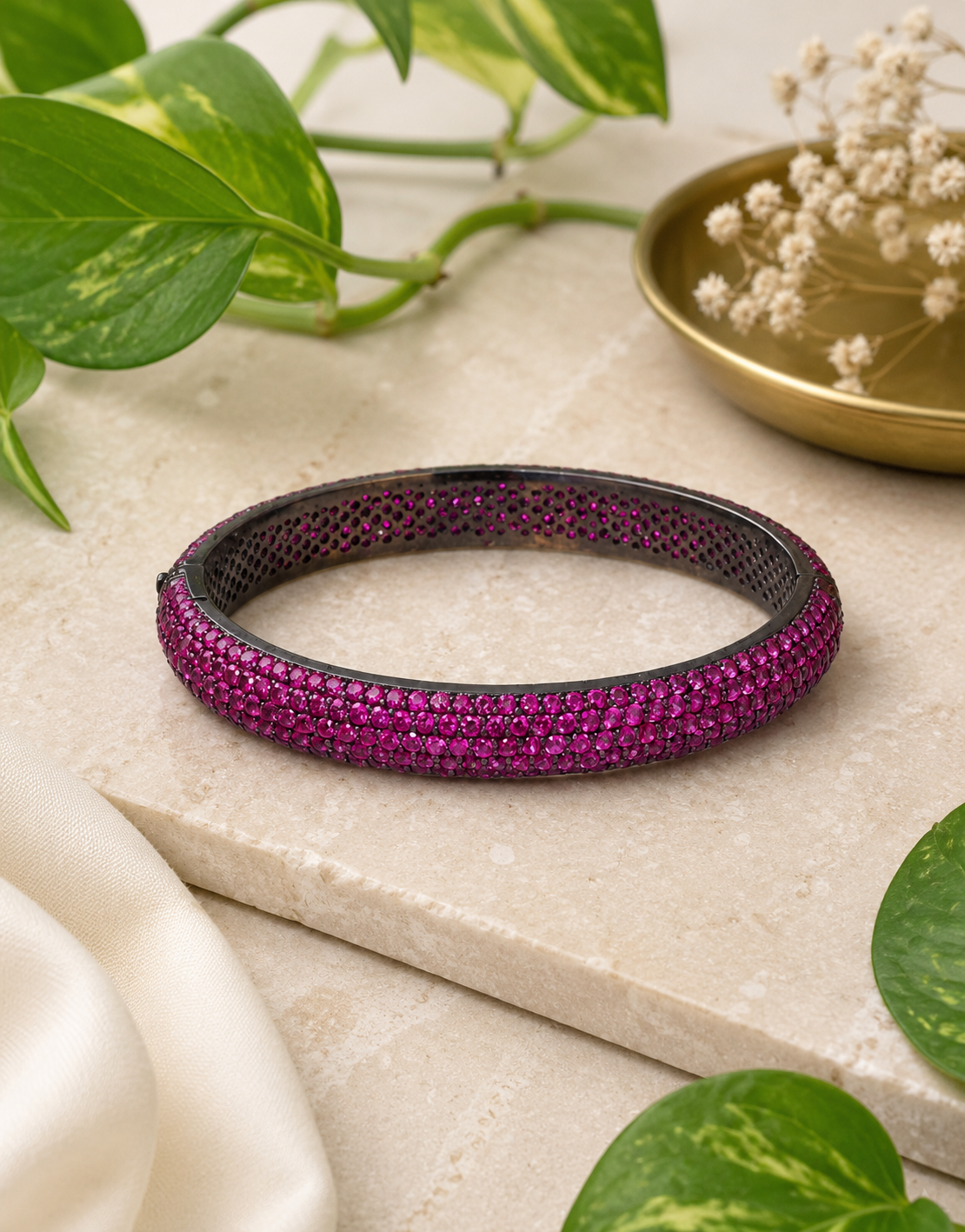 Ruby Red CZ Pavé Bangle