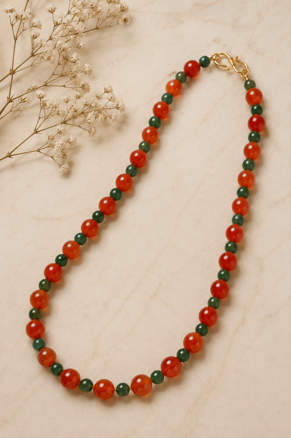 Carnelian & Green Onyx Beaded Necklace