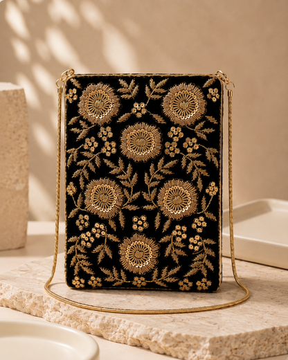 Black Embroidered Evening Sling Bag