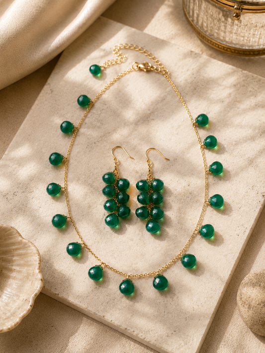 Green Onyx Briolette Necklace & Earrings Set