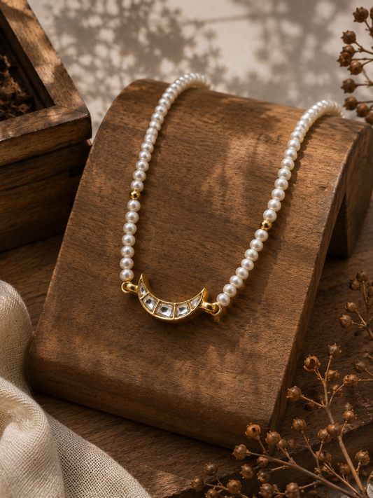 Pearl Crescent Kundan Necklace