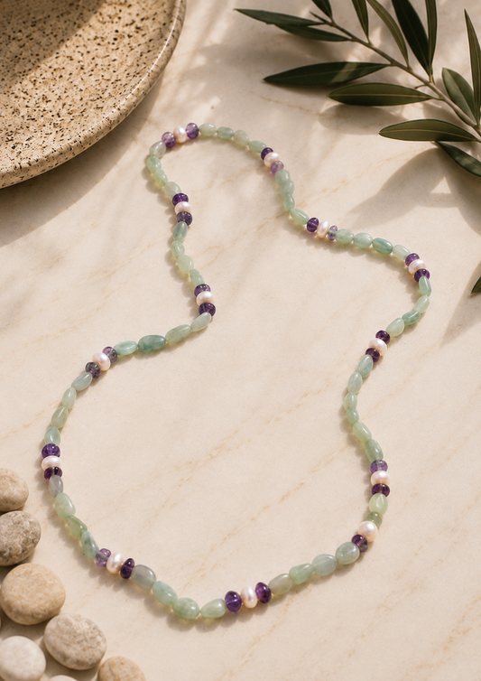 Fluorite & Amethyst Pearl Necklace
