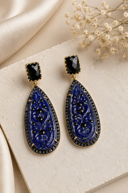 Lapis Lazuli Carved Statement Earrings