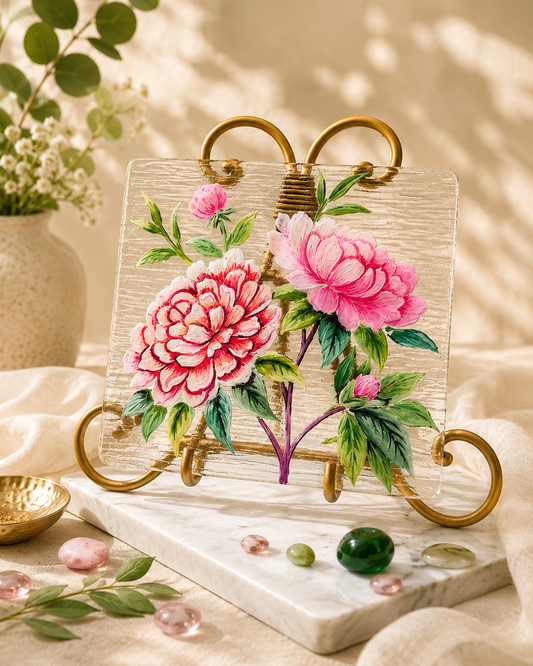 Blooms by Praccessorii- Hand-Painted Floral Glass Décor