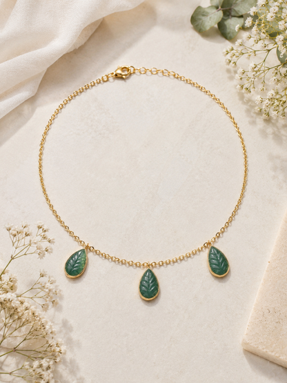 Carved Emerald Leaf Necklace