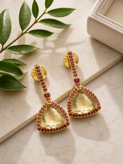 Ruby & Champagne CZ Drop Earrings