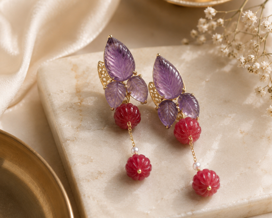 Amethyst and Red Aventurine Bloom Drop Earrings