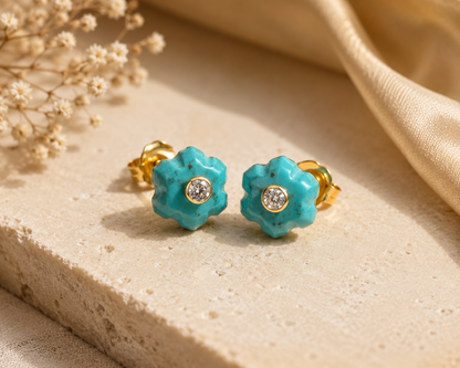 Turquoise Blossom Stud Earrings